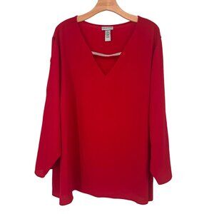 Catherines Red V-Neck Long Sleeve Top Rhinestone Accent size 3X 26/28W